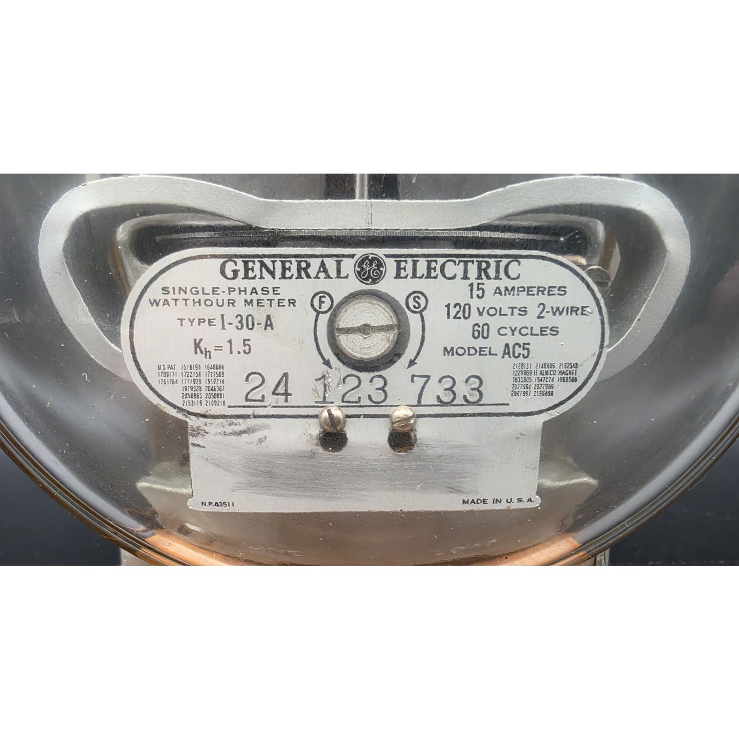Vintage 24.5" GE KWH Meter 3‑Way Lamp w/ Burlap Shade & Wood Base Works - Rare