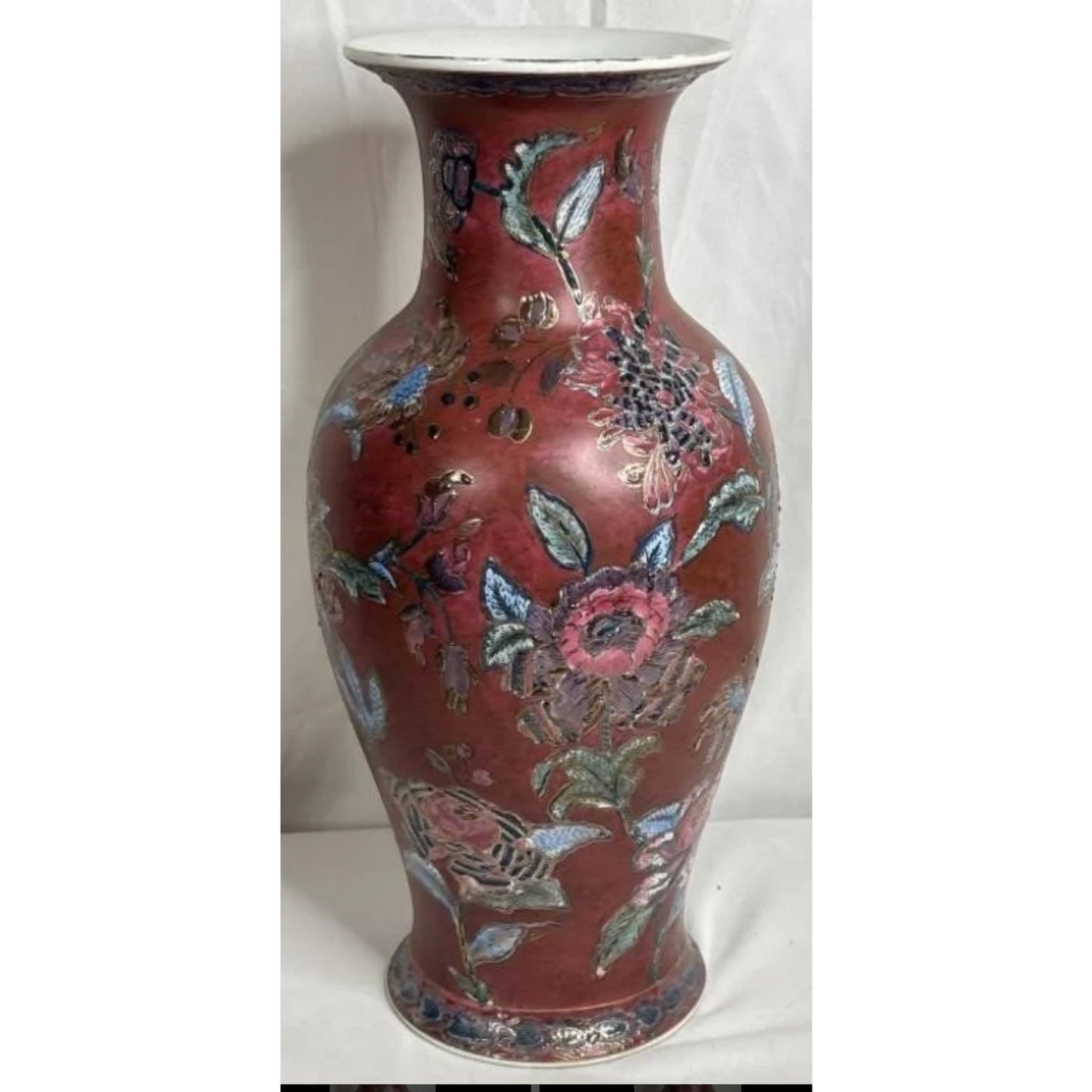 Vintage Beautiful Chinese Vase with Textured Gold Inlay - 18.5" Tall - Rare