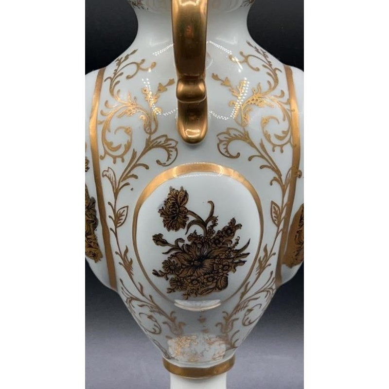 Antique Victorian Porcelain Vase Gold Gilt Lidded Ornate Handles 16" Tall