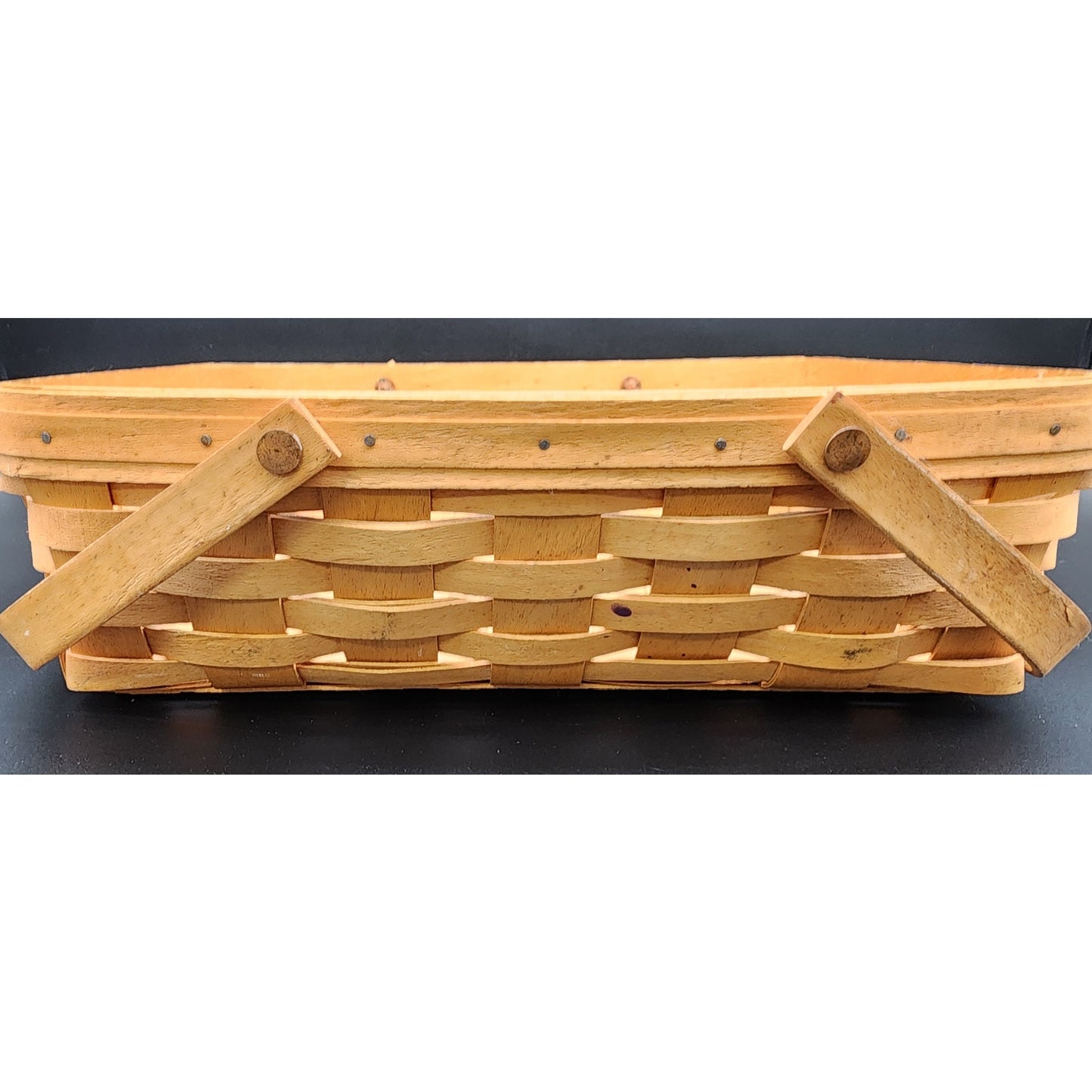1998 Longaberger Handwoven Market Basket Signed w/ Handles – 14.25" x 9.75"