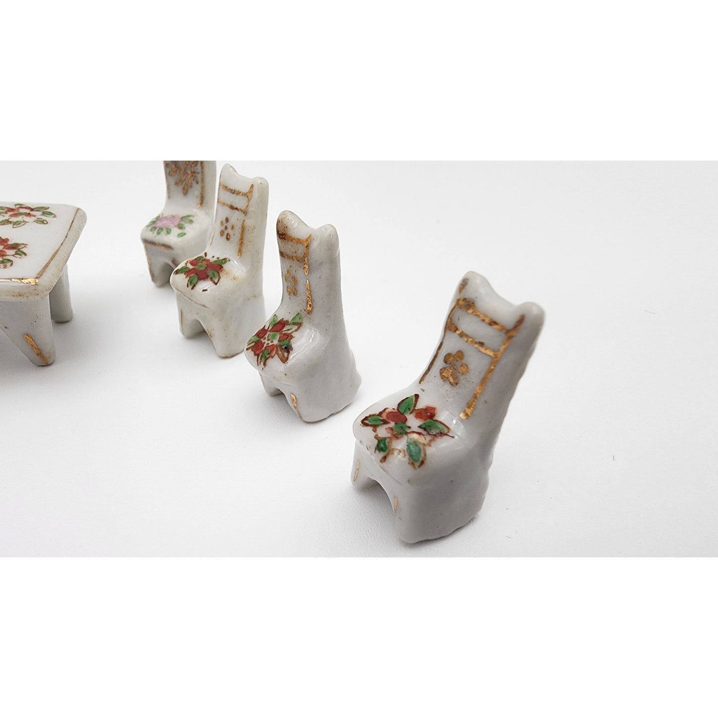 Vintage Porcelain Miniature Dollhouse Furniture Set 19pc Floral 22K Gold Japan