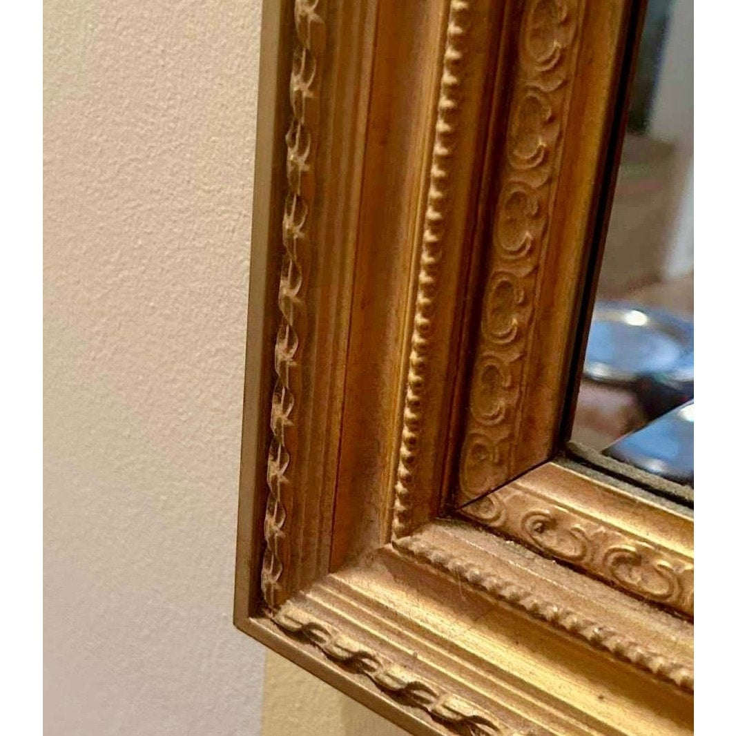 Vintage Beveled Glass Mirror – Ornate Gold Wood Frame, 44” Tall Elegant Design