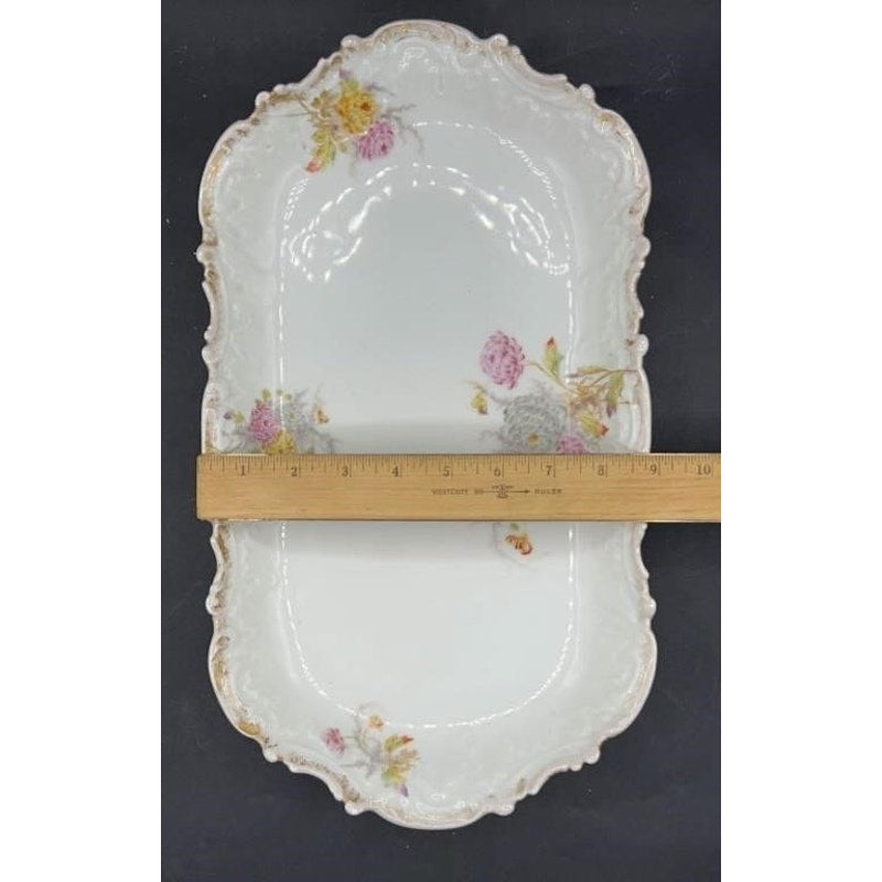Antique Higgins & Seiter Elite France Porcelain Platter 16" Floral Gold Trim