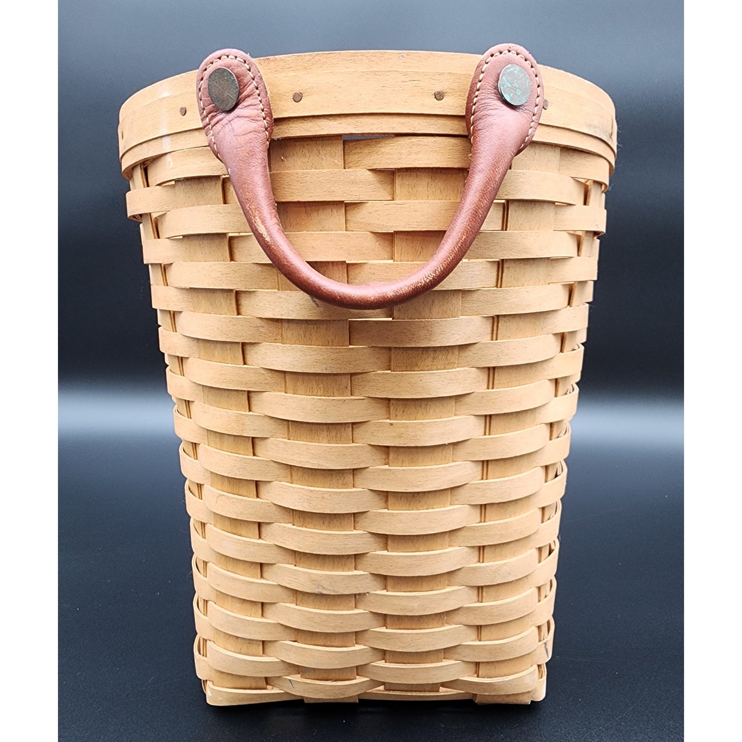 2005 Longaberger Leather Handles Basket Signed TET w/ Liner 11.5" x 9.25"