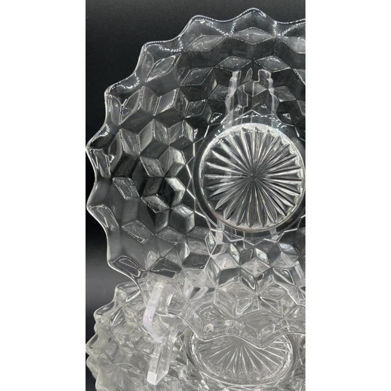 8 Fostoria American Cubist Clear Glass Salad Plates 7.75” Vintage Set