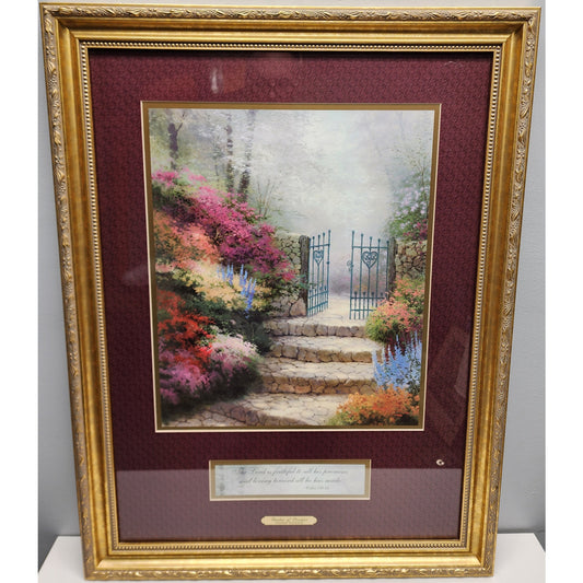 Thomas Kinkade Garden of Promise Lithograph Framed 22x29 Psalm 145:13 2002