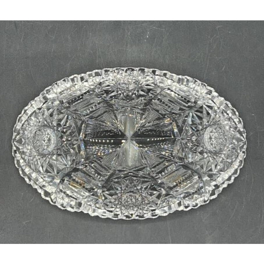 VTG Violetta Lead Crystal Bowl & Libbey Cut Glass Oval Serving Dish Starburst
