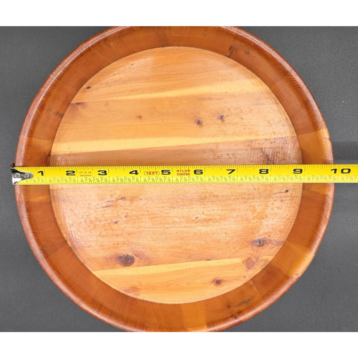 Vintage Japanese Wood Hangiri Sushi Oke Basin Bowl 10" Tray Bamboo Hoops Signed