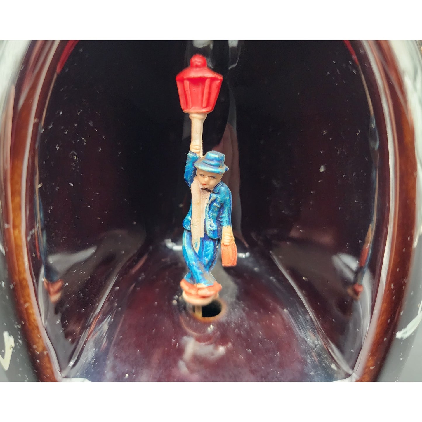 Vintage Little Brown Jug Music Box Japan Man & Lantern Rotating Figurine