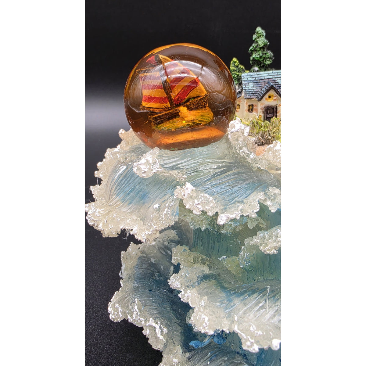 Vintage Light Up Musical Lighthouse Ocean Figurine Ship in Globe Lighted Statue
