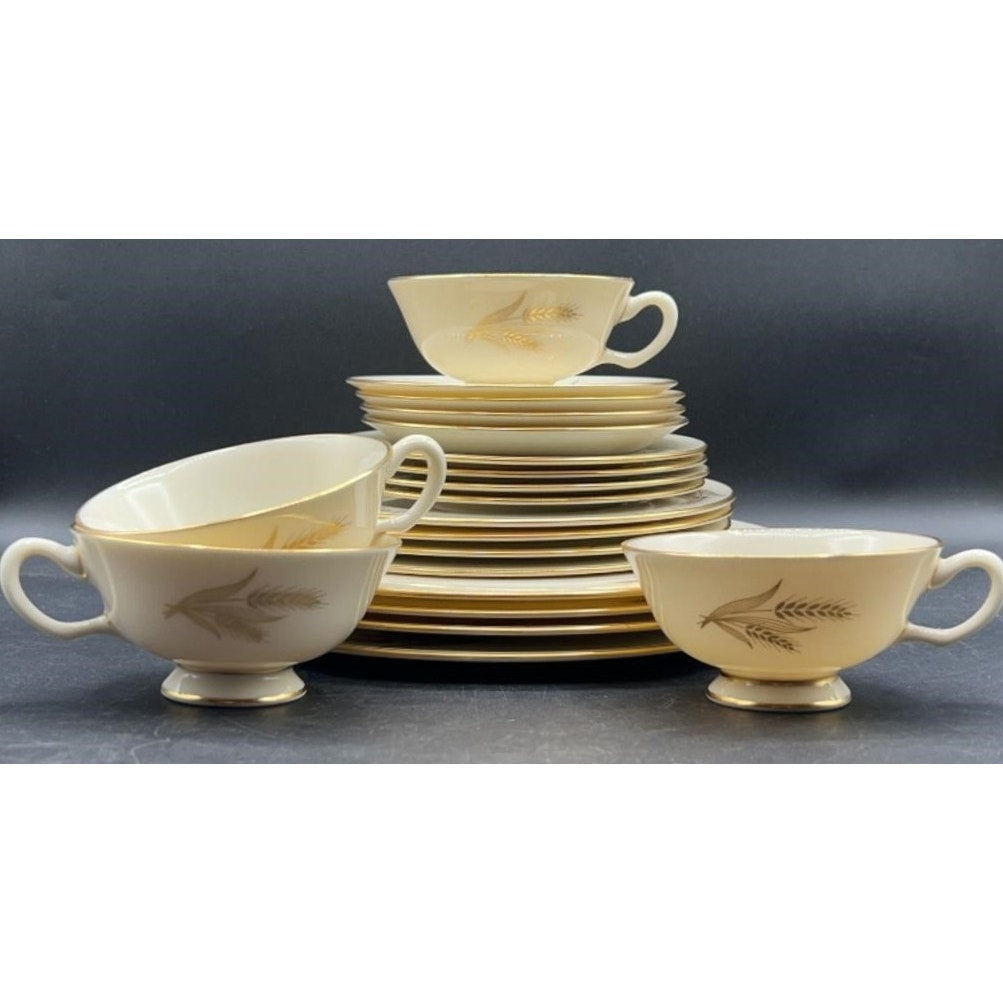 Vintage Lenox Harvest 20 Piece Place Setting 24K Gold Wheat Pattern USA R‑441