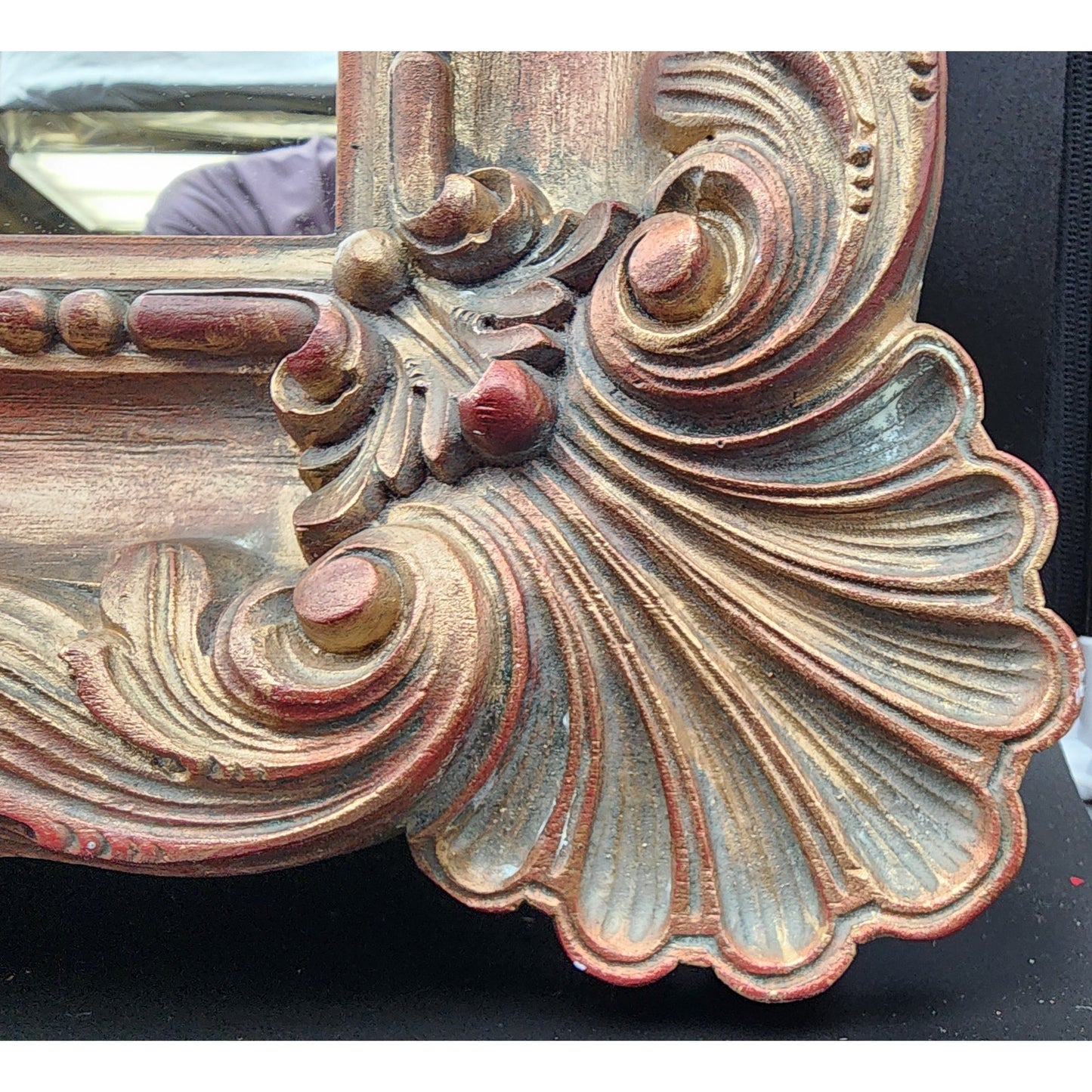 Vintage Ornate Faux Wood Mirror 36 x 30.5 Carved Scroll Frame Excellent