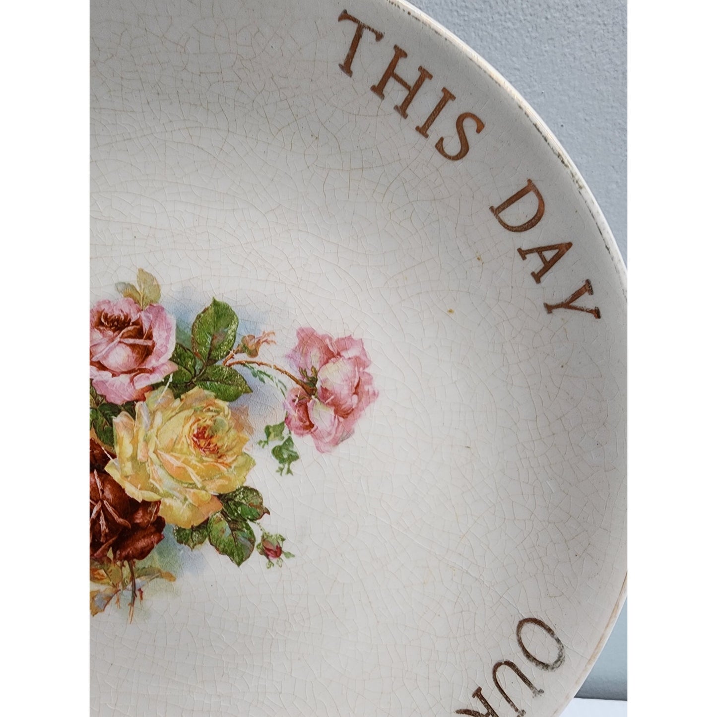 D & W Millard Pottery Lord’s Prayer Plate 9.25" Gold Script Hand Painted Vintage