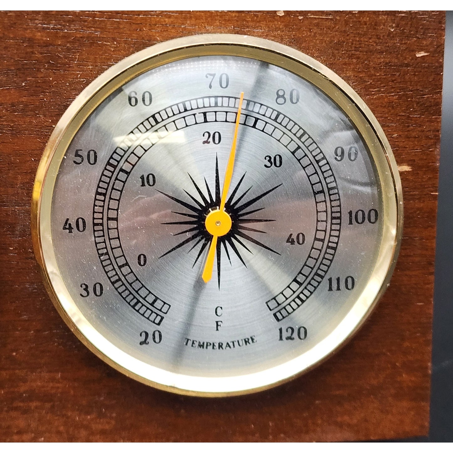 Vintage Jason Empire Weather Station Wood & Brass Quartz Clock Thermometer