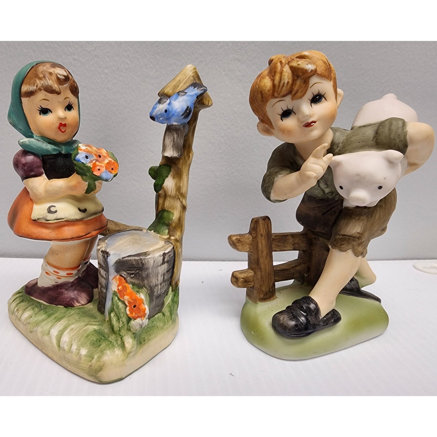 Vintage Norcrest Japan Boy & Girl Figurine Pair Hand Painted 4.75" Collectible