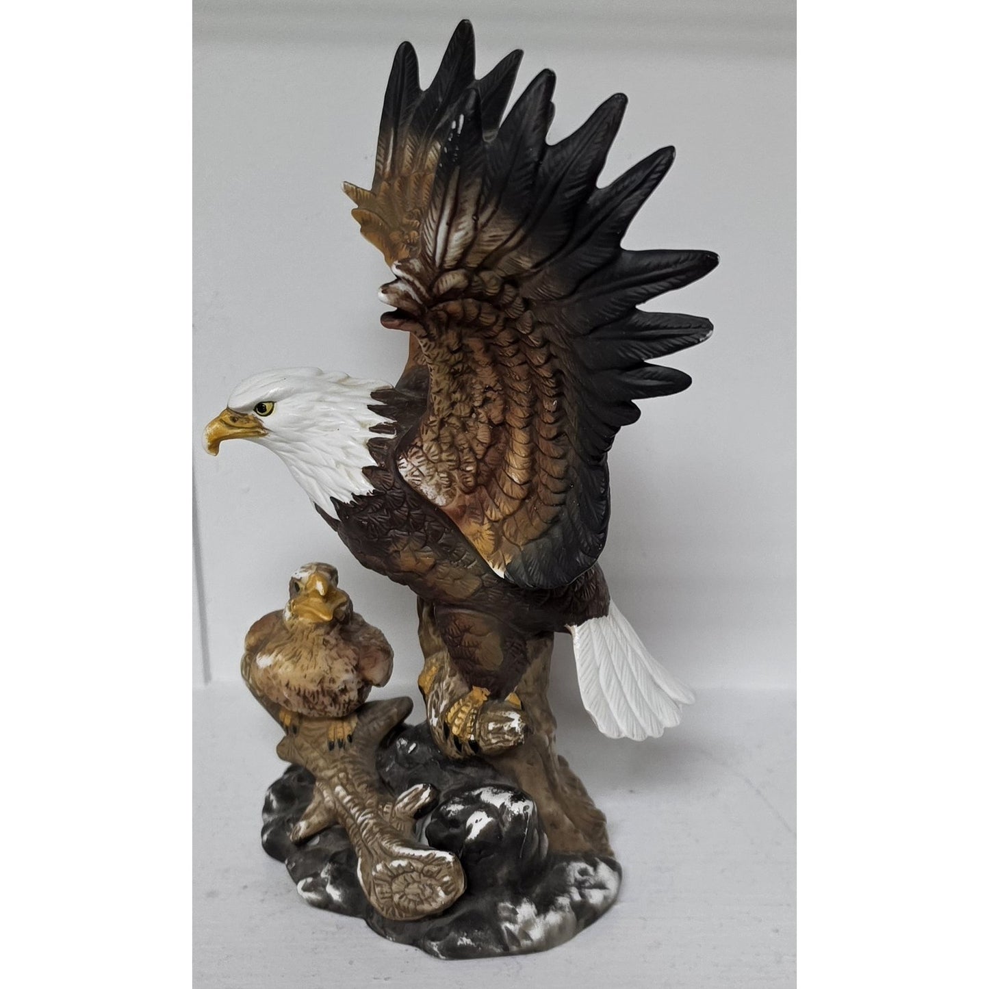 Vintage Taiwan Hand Painted Eagle & Fledgling Porcelain Figurine 8.5"
