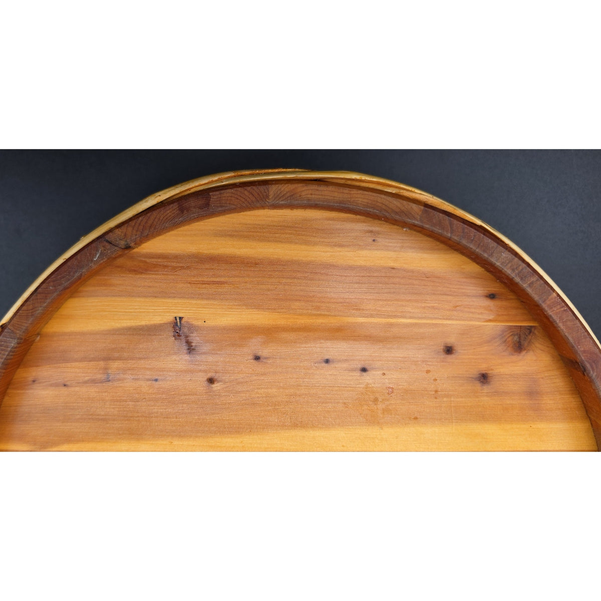 Vintage Japanese Wood Hangiri Sushi Oke Basin Bowl 10" Tray Bamboo Hoops Signed