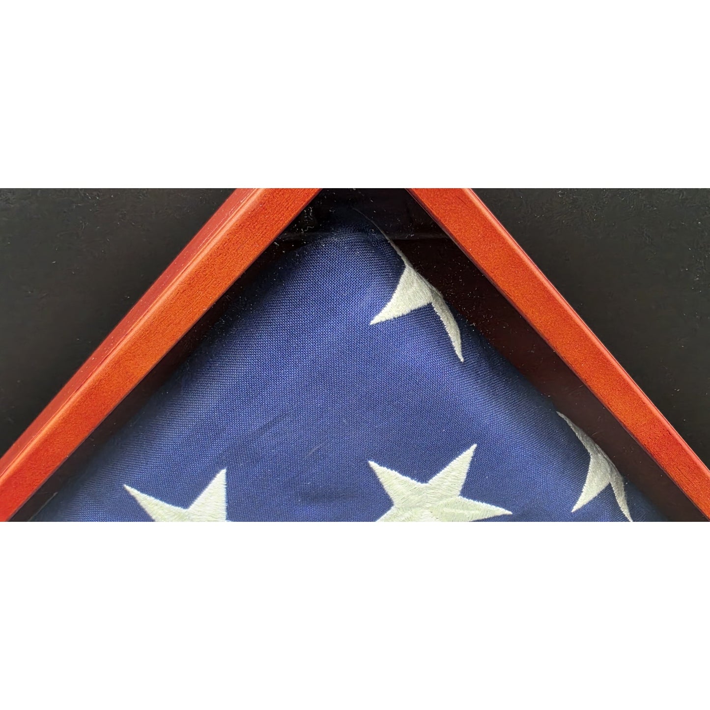 Vintage US Veteran Burial Flag in Solid Wood Triangular Display Case