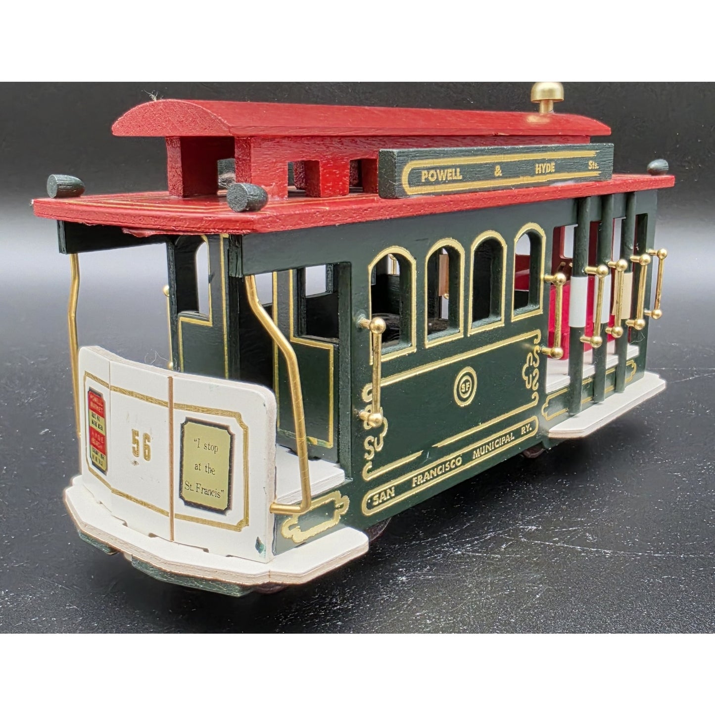 Vintage SF Cable Car Music Box Trolley Wood & Brass Plays “I Left My Heart”