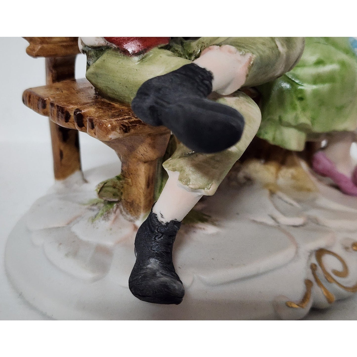 Vintage Boy Whispering to Girl On Bench Figurine Hand Painted on Bench 6"