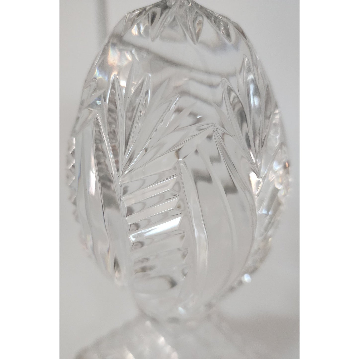 Vintage Lead Crystal Cut Glass Egg on Pedestal Base 7.25" Starburst & Leaf Motif