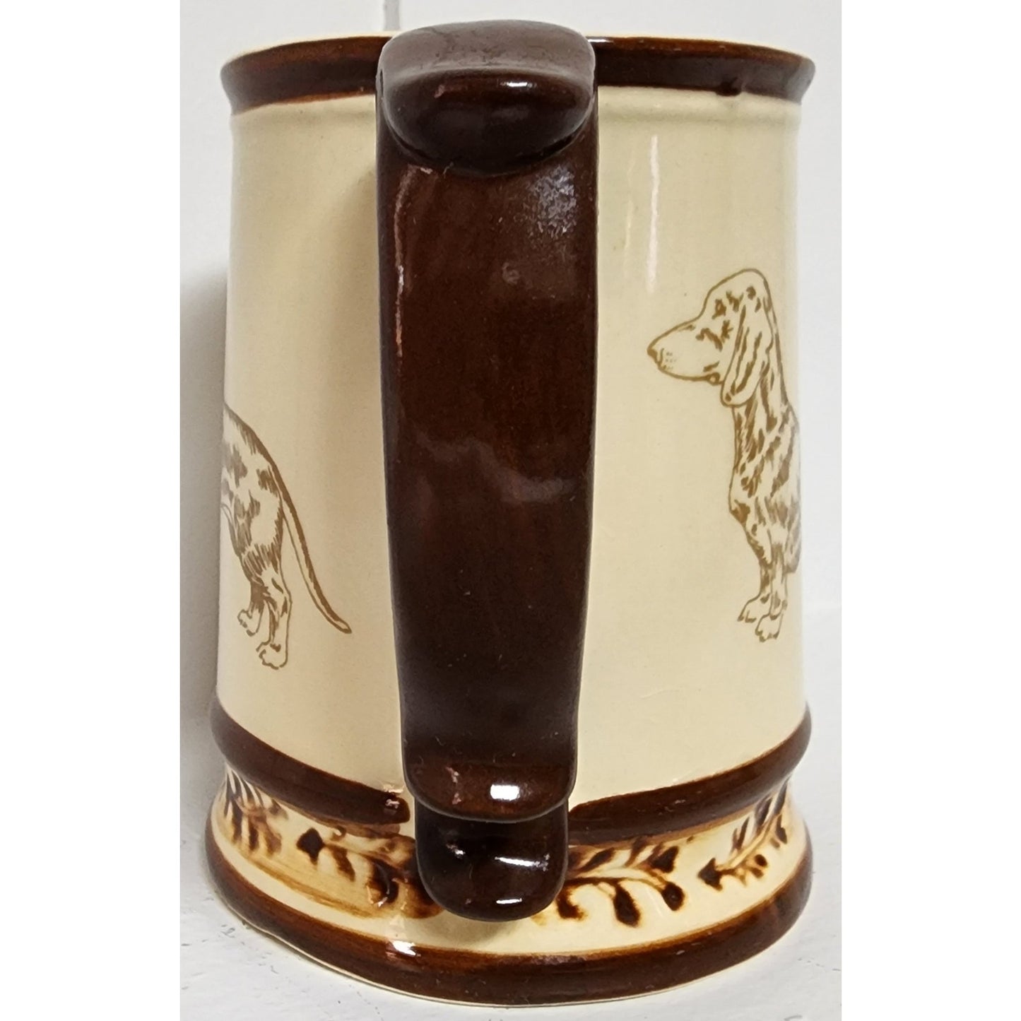 GG Dachshund Stoneware Handmade Mug 12oz Beige Brown Art Dog Breed Info Vintage