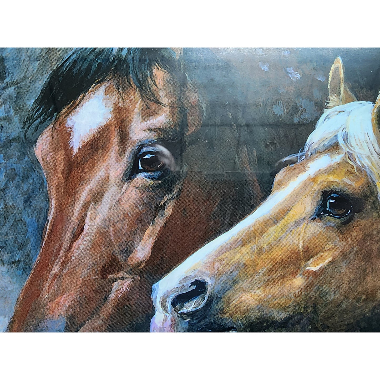 Companions Horse Print by Cortez 1998 Framed Art 42" Wide Black Beveled Frame