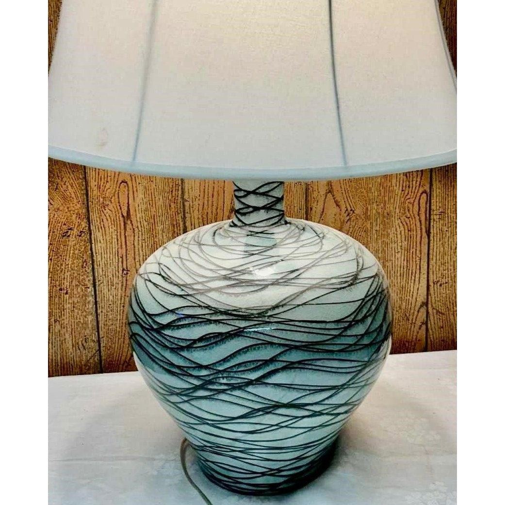 Pacific Coast Lighting Ceramic Wave Pattern Table Lamp 30" Aqua/Black/White
