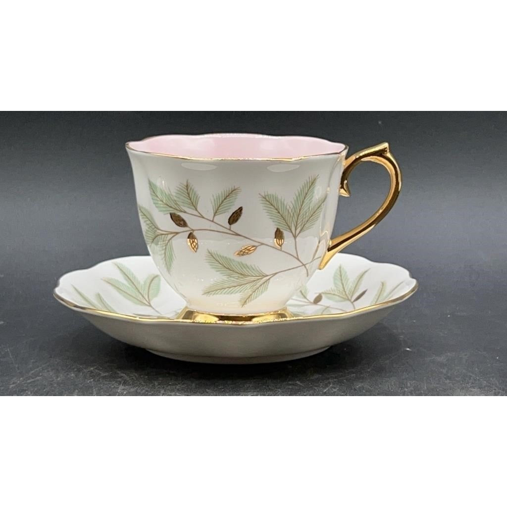 Royal Albert Braemar Bone China Tea Cup & Saucer Set of 6 Pink Gold Pinecone