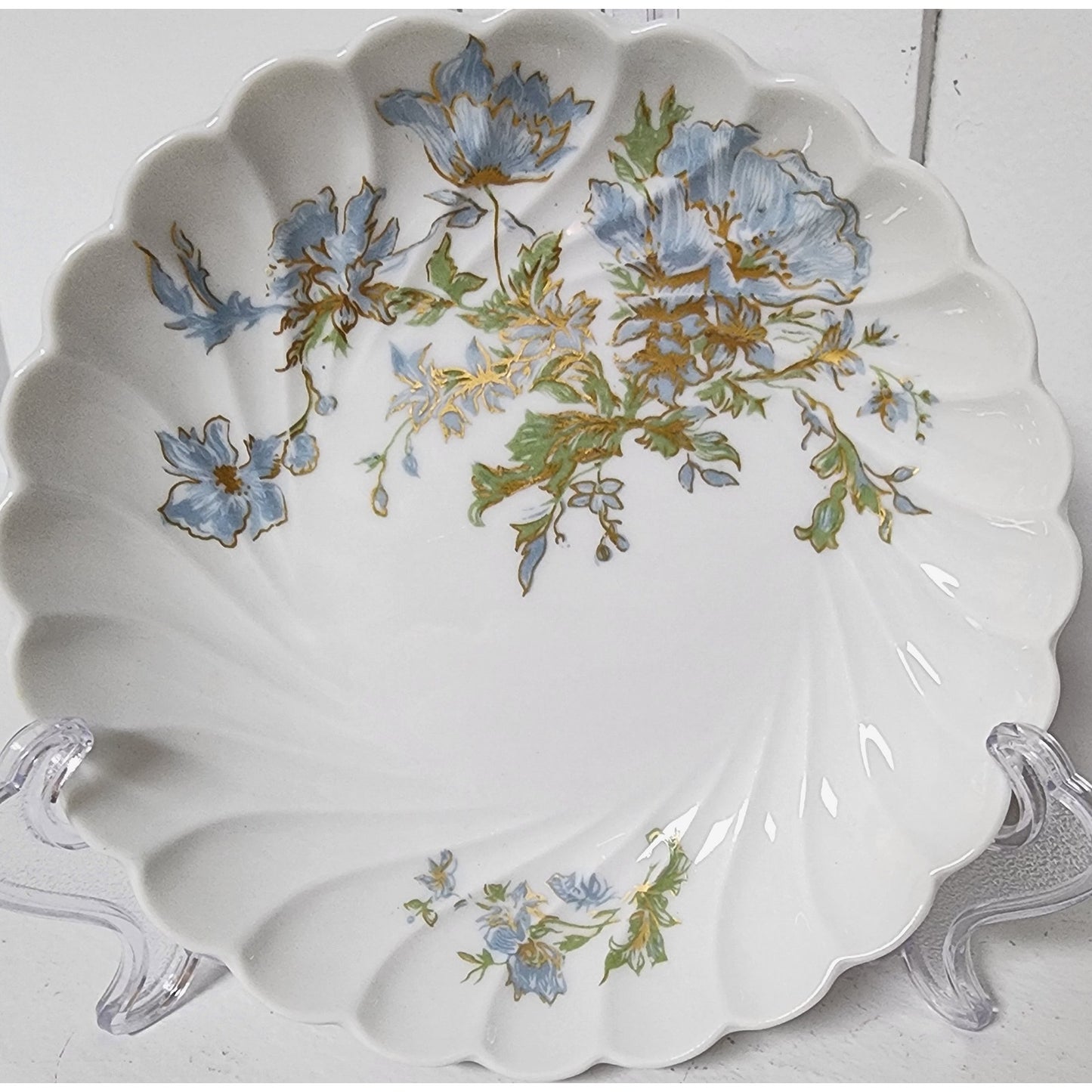 Haviland Limoges France 5" Porcelain Plate Blue Florals Gold Gilt Swirl Rim Vtg