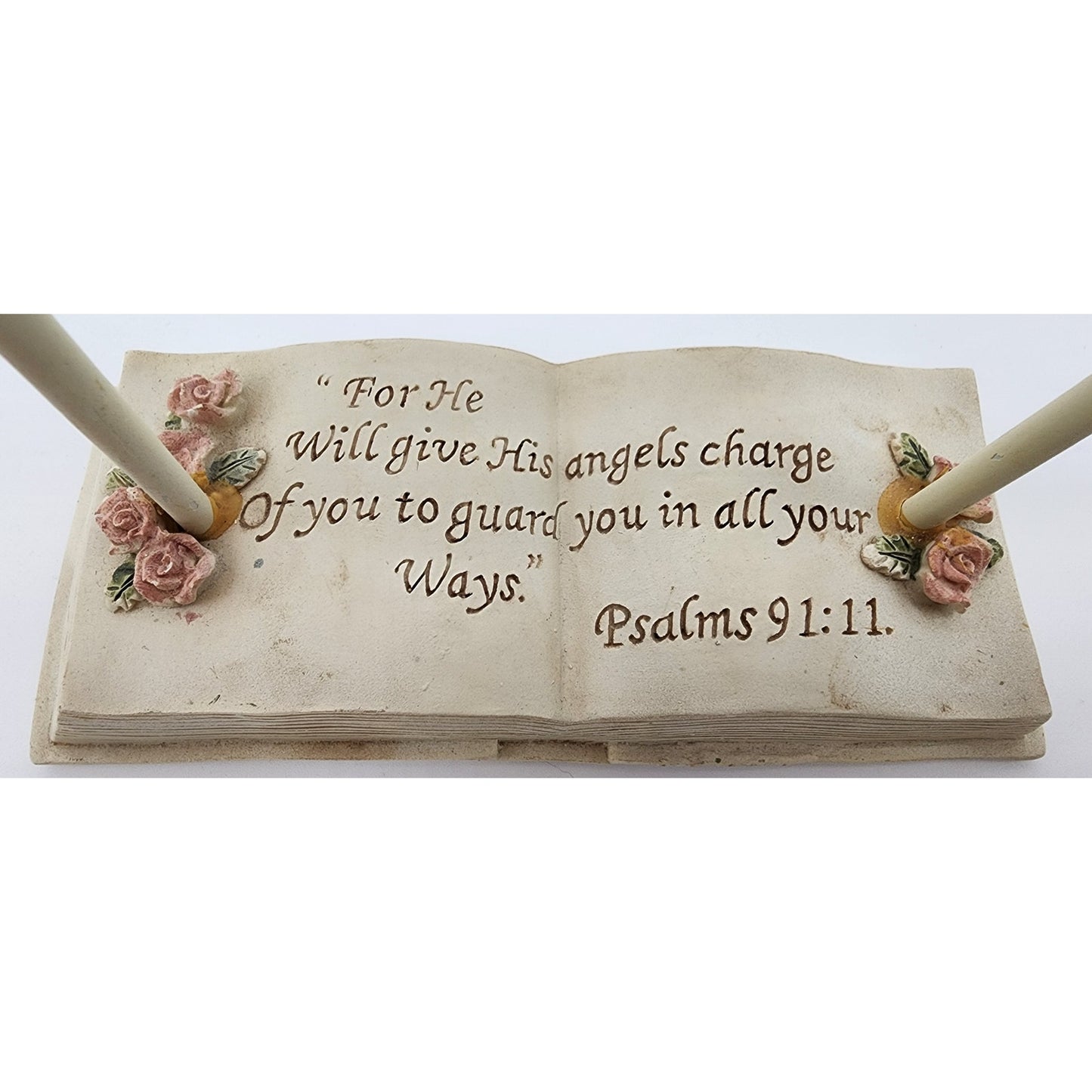 Angel Wing Guardian Figurine w/ Psalms 91:11 Bible Base  11.5" Inspiring Ceramic