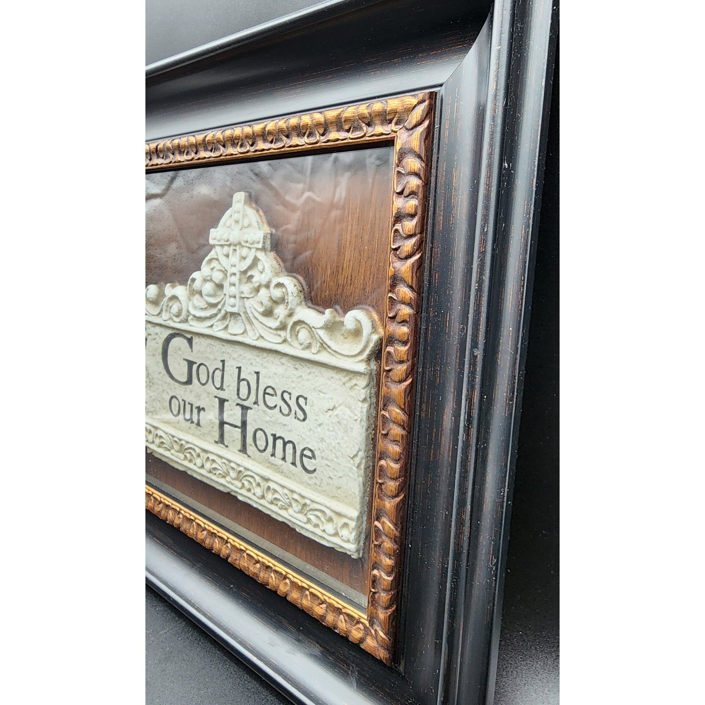 2009 “God Bless Our Home” Framed Shadowbox – Faux Walnut & Gilt, 14x13, Ready