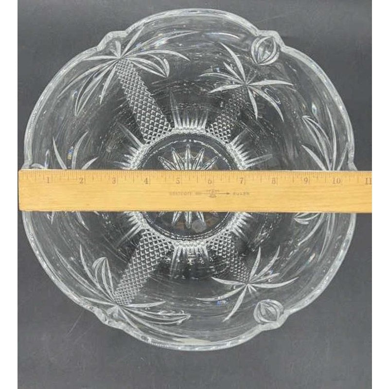 Shannon Crystal by Godinger Palm Tree Large Centerpiece Bowl 10.5" ScallopedEdge