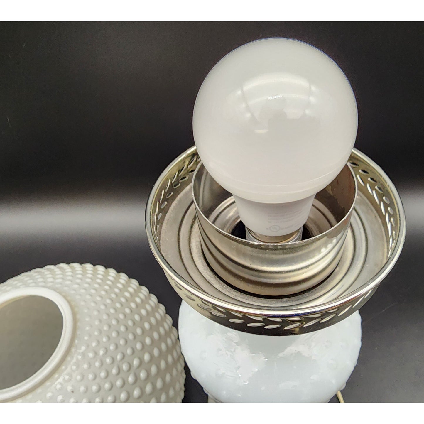 Vintage Hobnail Milk Glass Parlor Lamp Marble Base 20" Working LED Bulb