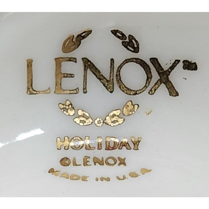 Lenox Holiday Candle Holder Ivory Porcelain 24K Gold Rim Holly Berry Design