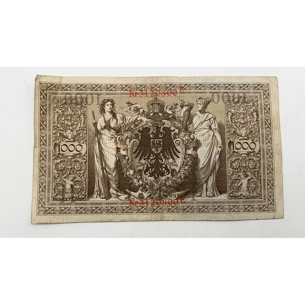 2× 1910 Germany 1000 Mark Reichsbanknote Berlin Red Seal Pre-WWI Rare Pair