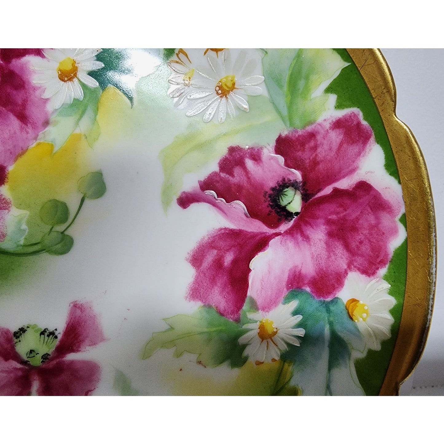 Coronet Limoges France HandPainted Porcelain Plate Roses Gold Rim Scalloped8.75"