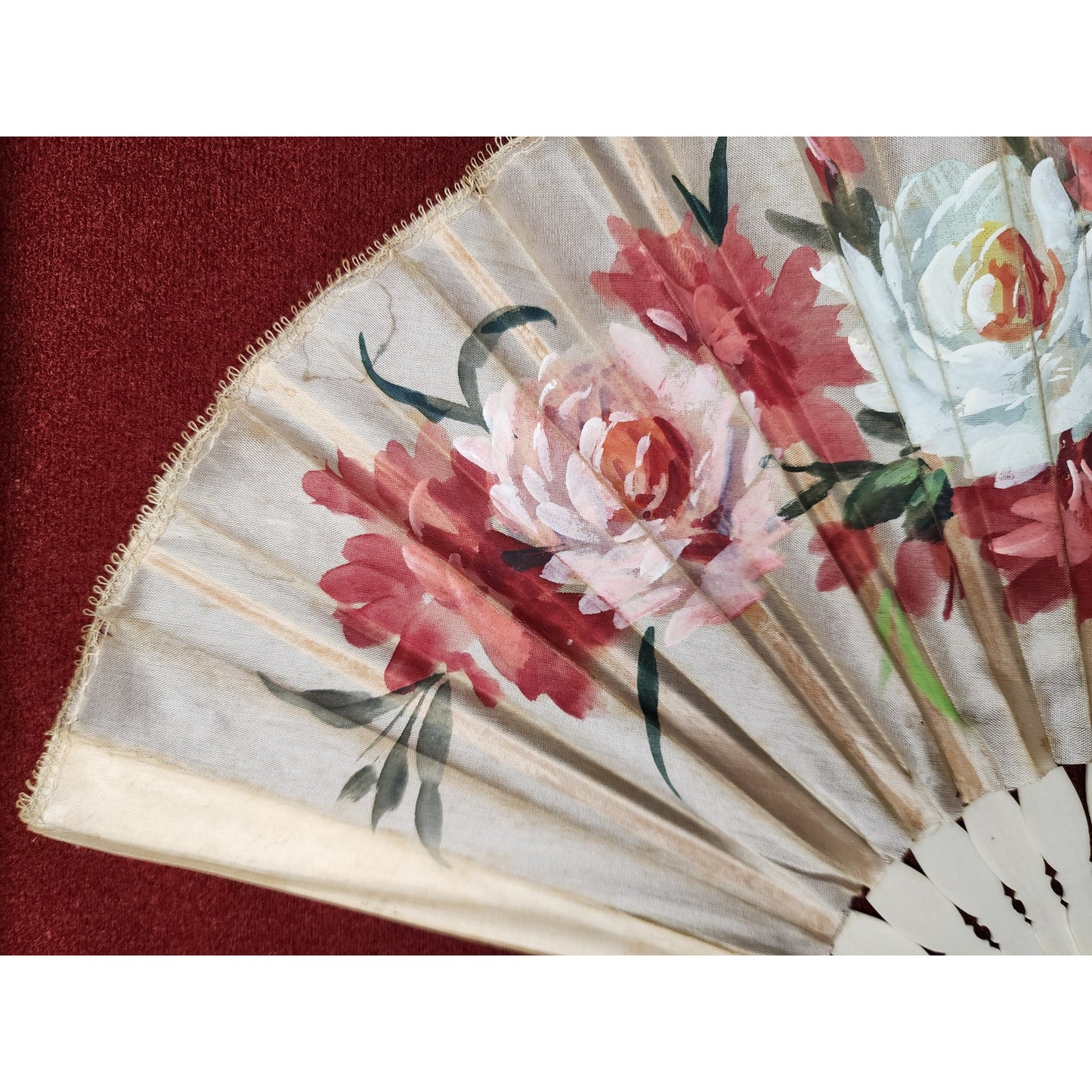 Vintage Japanese Hand Fan Framed 14.25 x 8, Bone Blades Shadowbox - Rare