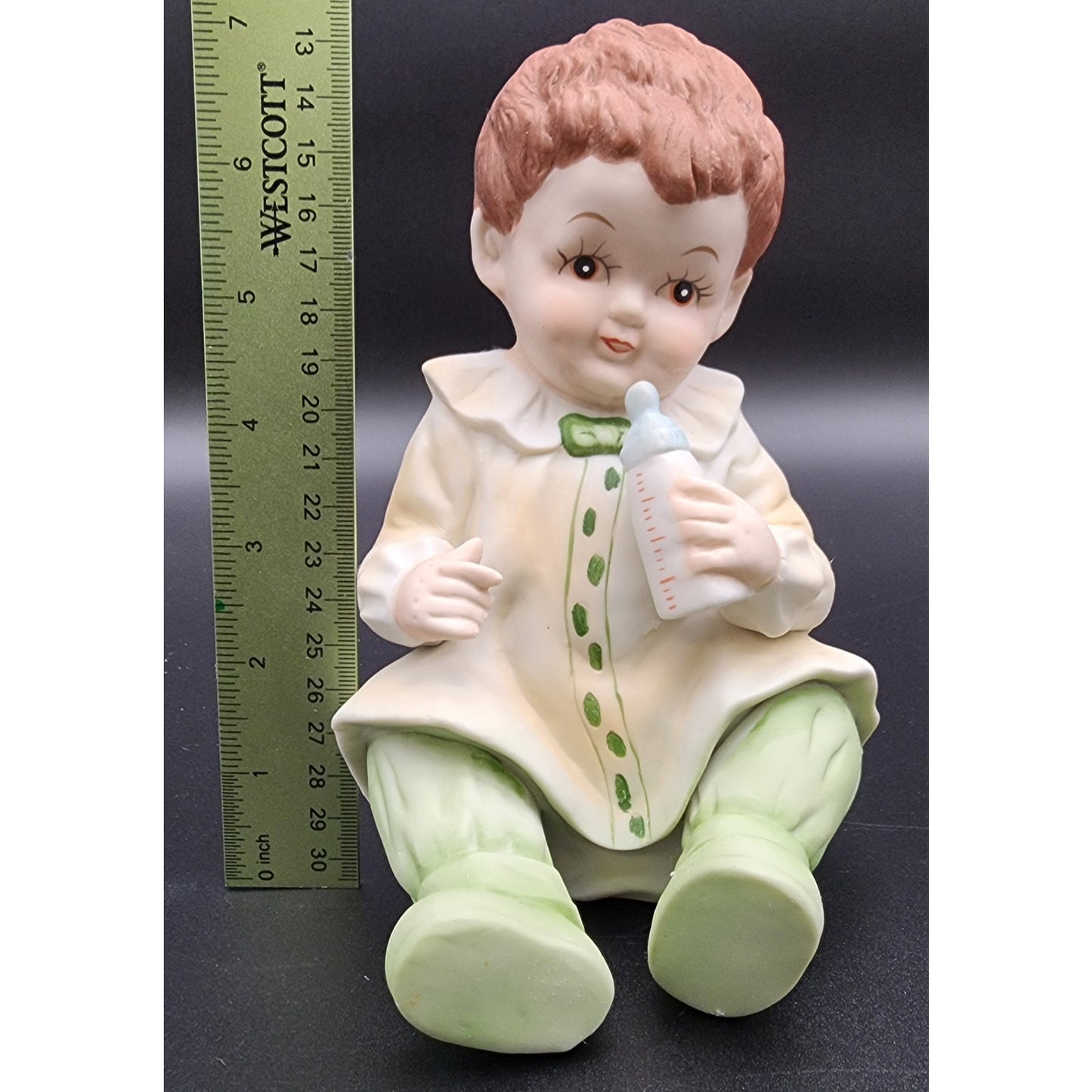 Vintage Porcelain Baby Figurine Handpainted Child with Bottle 7" Cameo Mark