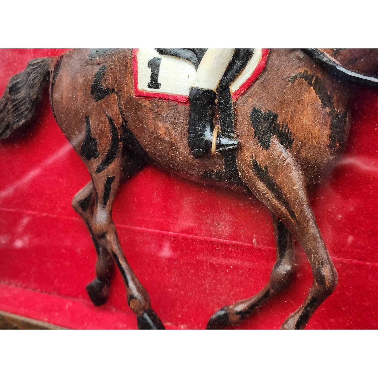 Vintage Bud Ware Racing Colours Hand Carved Horse & Jockey Shadowbox Wood Art