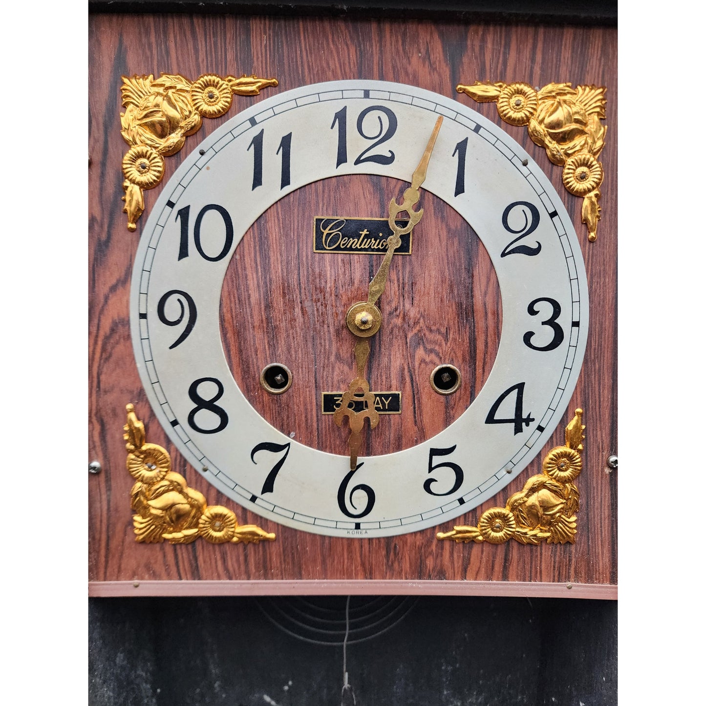 Vintage Centurion 35‑Day Regulator Clock* Korea Wood Case Brass Pendulum Key