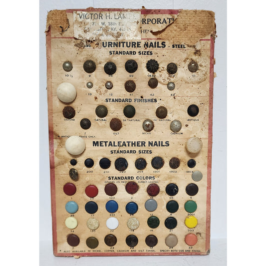 Vintage Victor H. Lampe Furniture Nail Sample Card Covington KY Upholstery