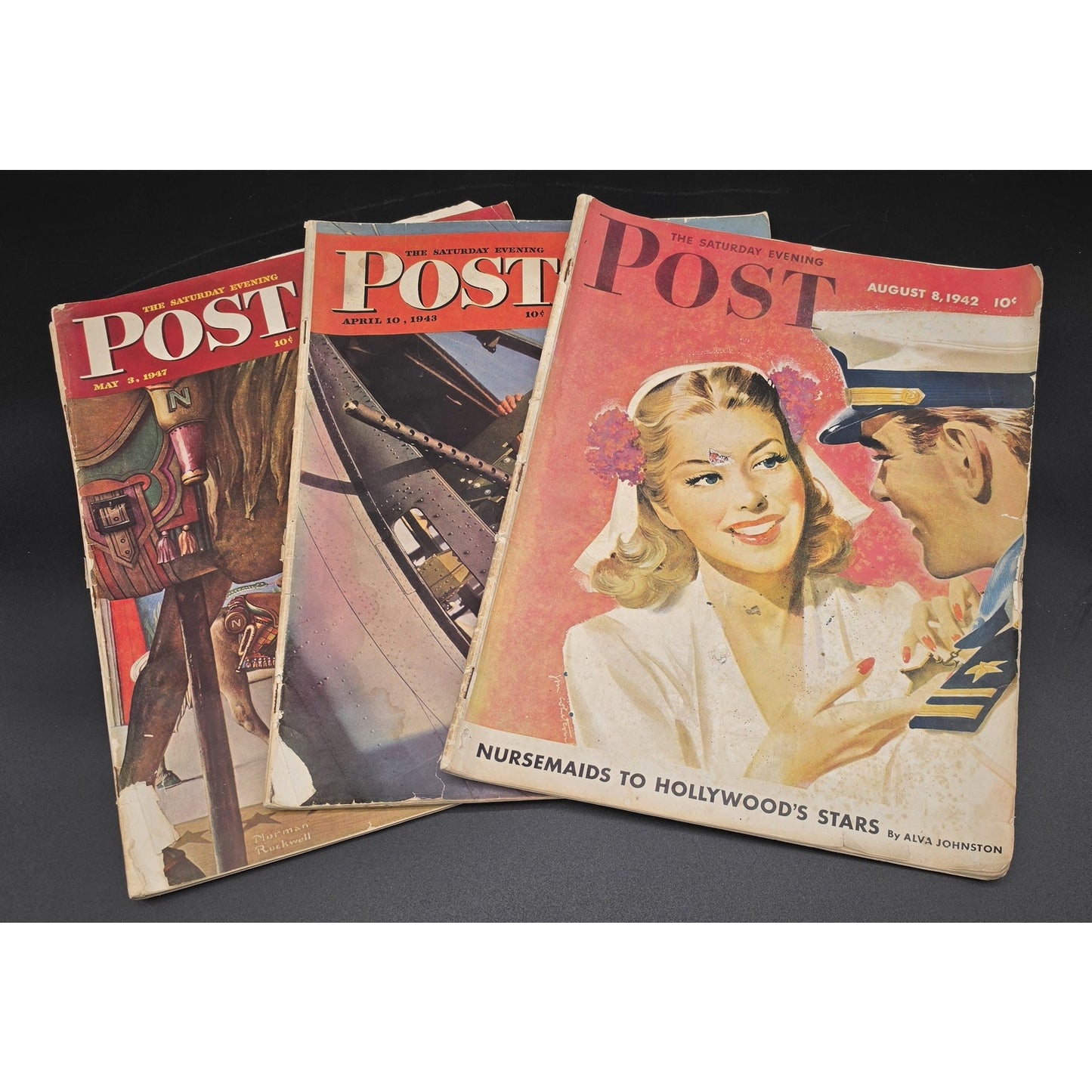 WWII Era Saturday Evening Post Lot 1942–1947 w/ Ads & Stories (3 Issues)