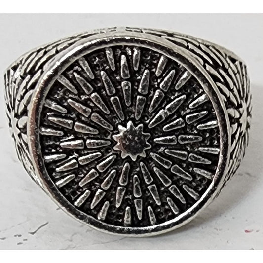 Modern VTG Stainless Steel Ring Size 9.5 Sunburst Engraved Bold Statement Band
