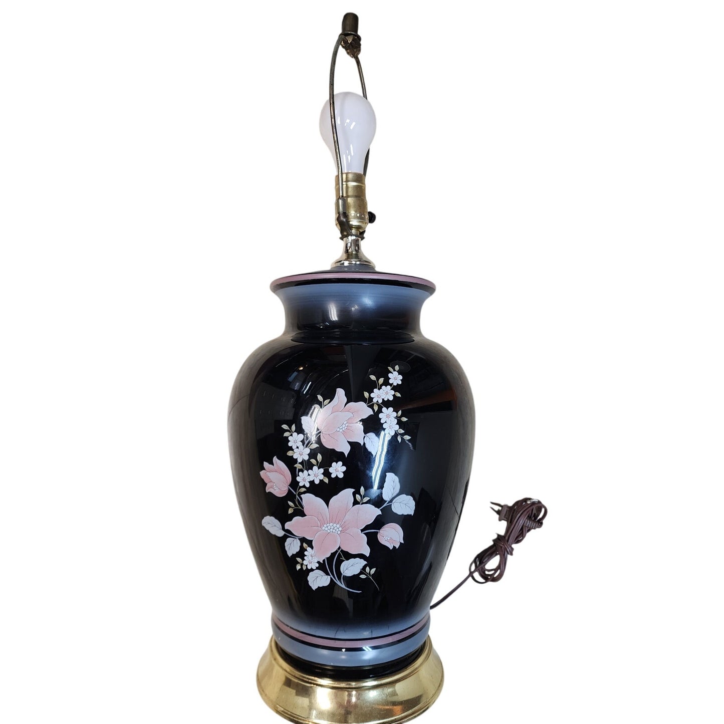 Pair of Beautiful Vintage Ceramic Table Lamps with Floral Motif – Shades Need Replacement