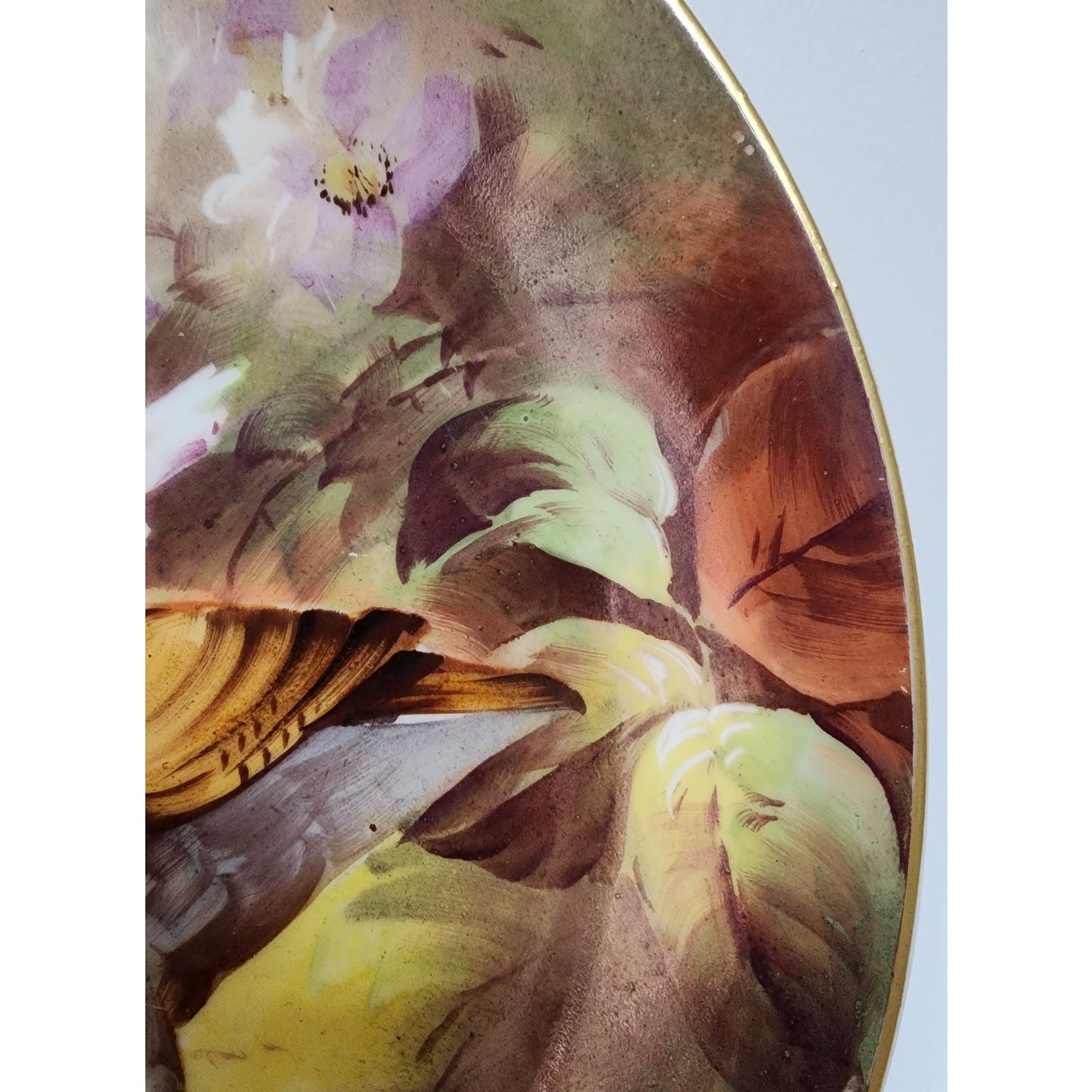 Henriot Signed Limoges France Bird Plate Hand Painted Gold Rim Violets 9.75" VTG