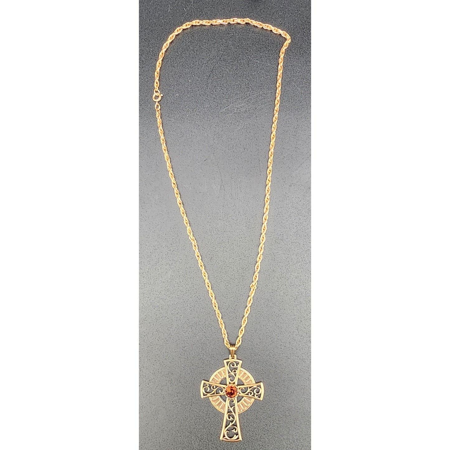 1979 Sarah Coventry Celtic Cross Necklace w/ Amber Gemstone – Limited Edition