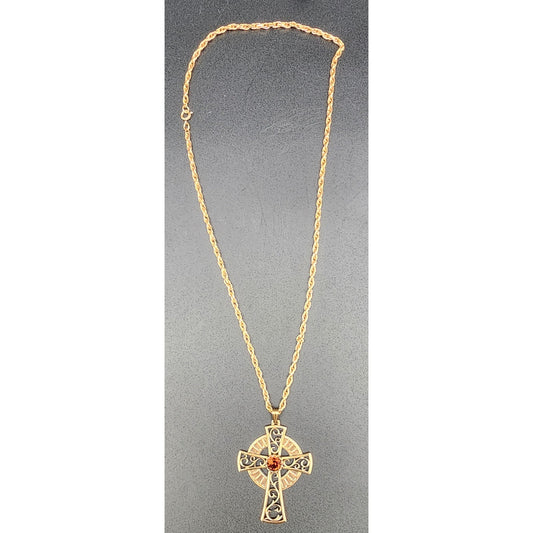 1979 Sarah Coventry Celtic Cross Necklace w/ Amber Gemstone – Limited Edition