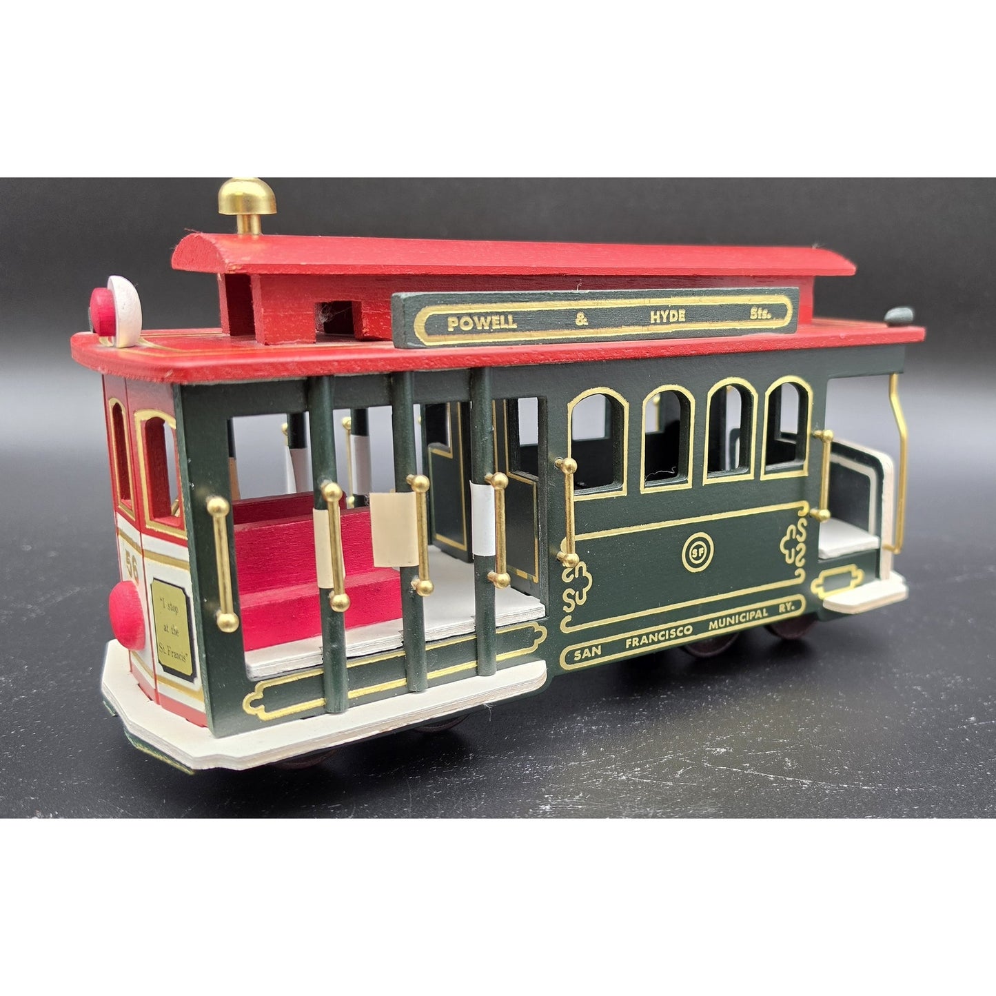 Vintage SF Cable Car Music Box Trolley Wood & Brass Plays “I Left My Heart”