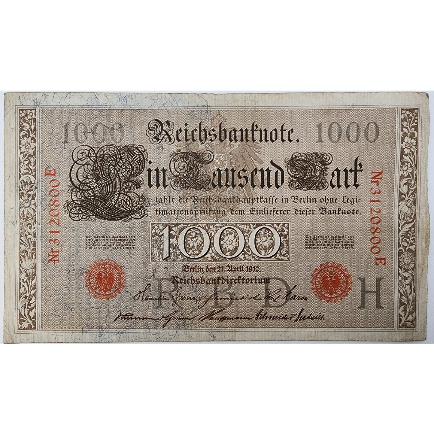 Historic Currency Set 1910 German 1000 Red Seal Mark wth Display- Rare Pair